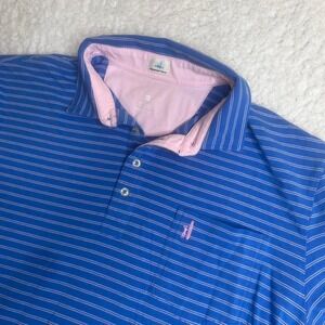 Johnnie- 0 men's blue striped‎ hanging out short sleeve polo golf  stretch xxl